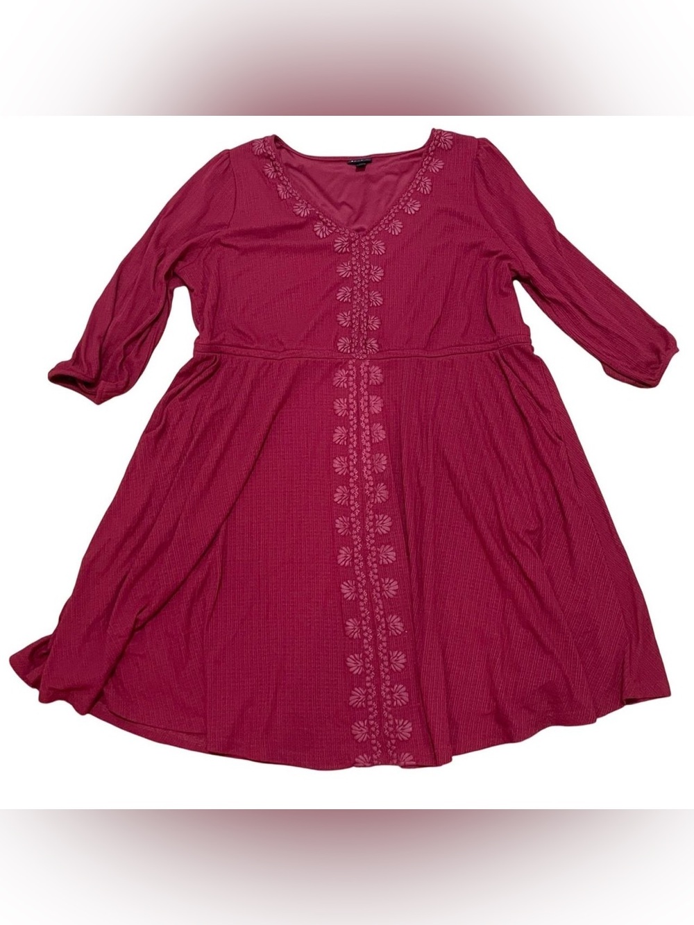 Torrid Mini Jersey 3/4 Sleeve Puff Print Skater Dress - Burgundy